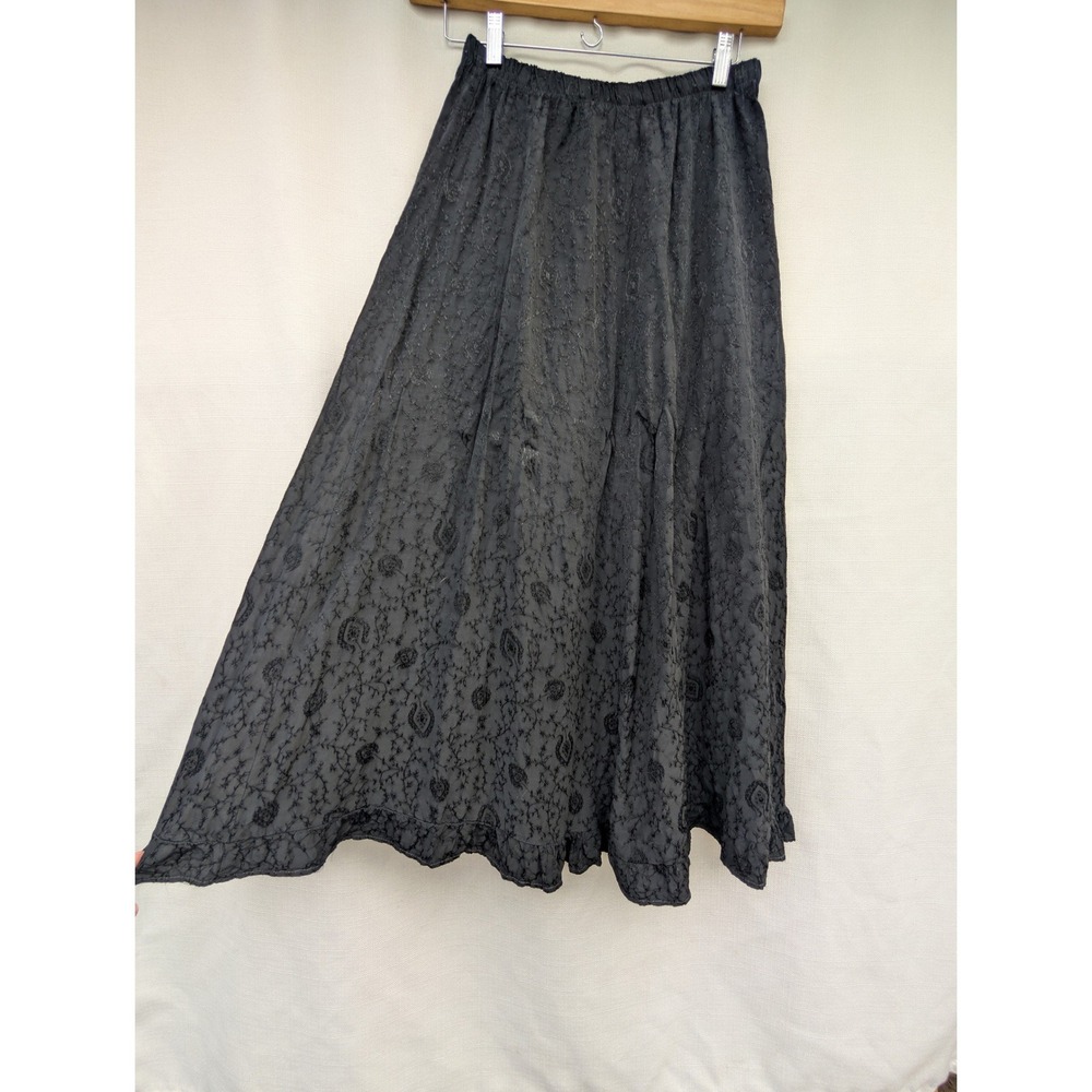 CP Shades Whimsigoth Embroidered Skirt Womens M Black Rayon Floral Vine‎ Maxi